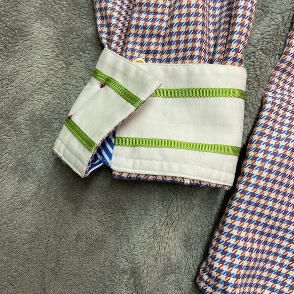 Robert Graham Button Up Shirt Mens Large Flip Cuff Houndstooth Long Sleeve - Picture 4 of 16